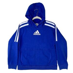 Adidas Boys Royal Blue 3-Stripe Pullover Hoodie Sweatshirt XL 18/20